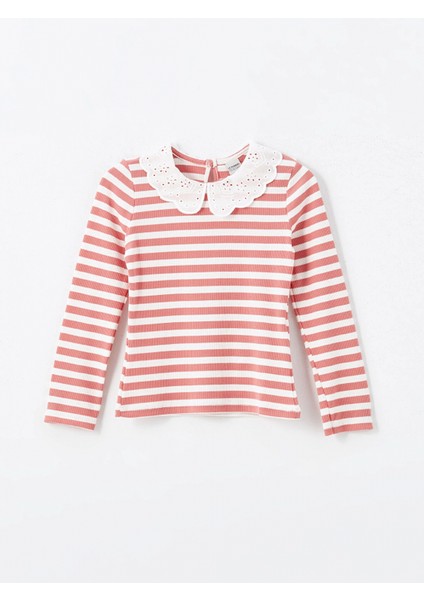 Lcw Kids Pembe Bebe Yaka Çizgili Kız Çocuk Tişört