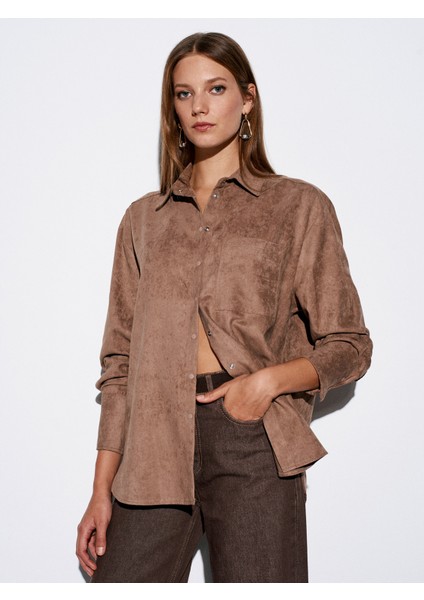 50524 Oversize Süet Gömlek-Vizon