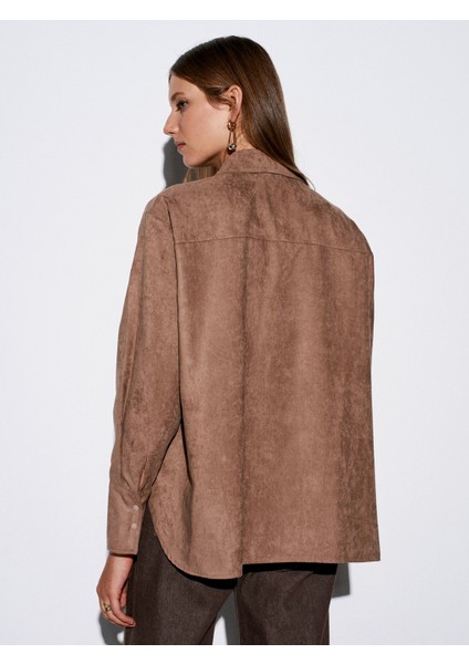 50524 Oversize Süet Gömlek-Vizon fiyatları