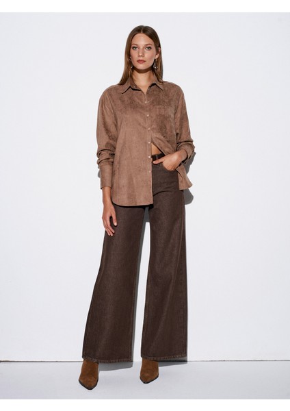 50524 Oversize Süet Gömlek-Vizon indirimleri
