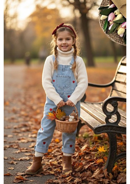 Kalp Işleme Kız Çocuk Kot salopet - Kırmızı fiyatları