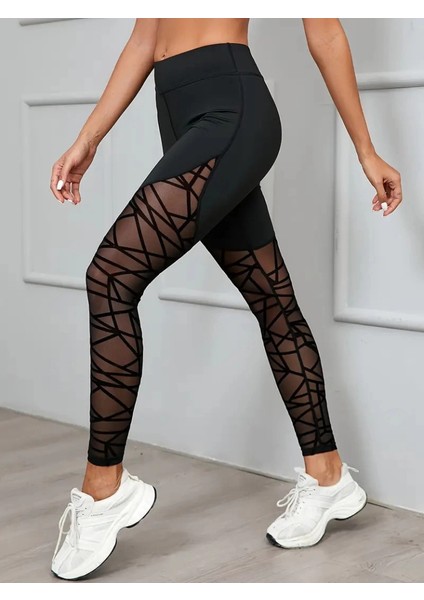 Mdb Kadın Yüksek Bel Geometrik Desen File Detaylı Dalgıç Tayt fırsatları