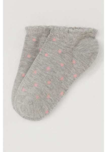 Kız Çocuk Patik Çorap Puantiye Desenli 1-12 Yaş, Gri Melanj