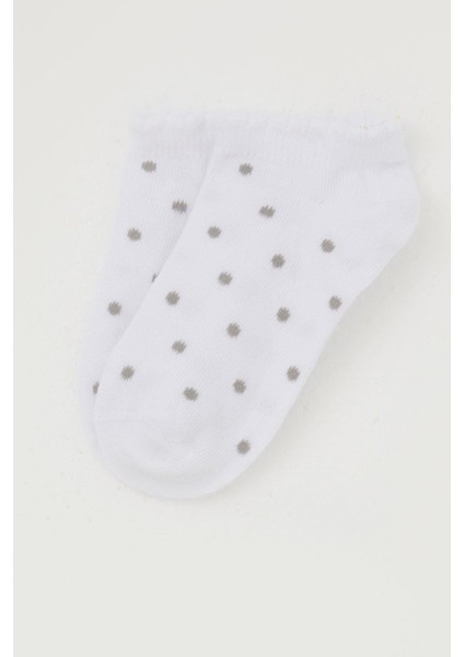 Kız Çocuk Patik Çorap Puantiye Desenli 1-12 Yaş, Beyaz