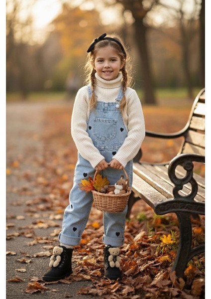 Kalp Işleme Kız Çocuk Kot salopet - Siyah fiyatları