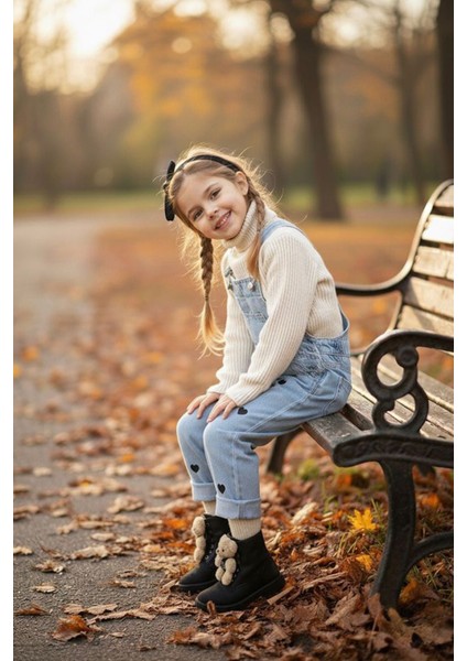 Kalp Işleme Kız Çocuk Kot salopet - Siyah modelleri