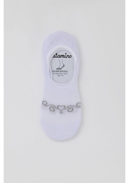 Kız Çocuk Babet Çorap Kalp Baskılı 7-14 Yaş, Beyaz fiyatları