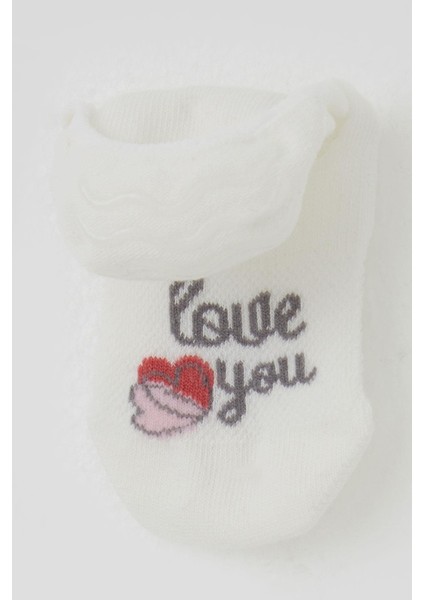 Kız Çocuk Babet Çorap Sevgi Temalı Kalp Baskılı 5-14 Yaş, Ekru modelleri