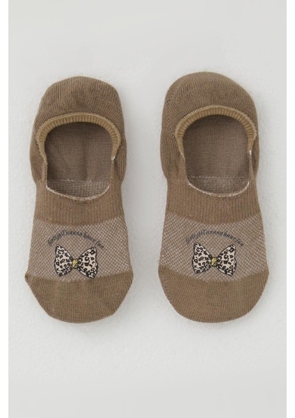 Kız Çocuk Babet Çorap Fiyonk Baskılı 5-14 Yaş, Kahverengi