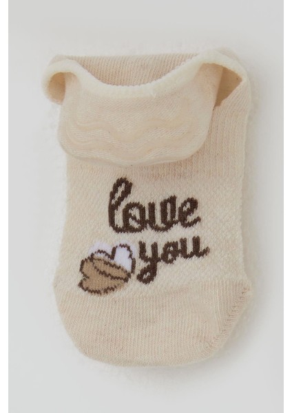 Kız Çocuk Babet Çorap Sevgi Temalı Kalp Baskılı 5-14 Yaş, Krem modelleri
