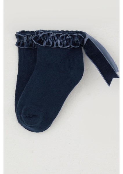 Kız Çocuk Soket Çorap Bilek Kısmı Fırfır Detaylı 1-12 Yaş, Lacivert