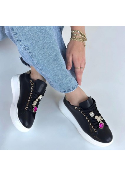 Gane Siyah Cilt Bağcıklı Spor Ayakkabı modelleri