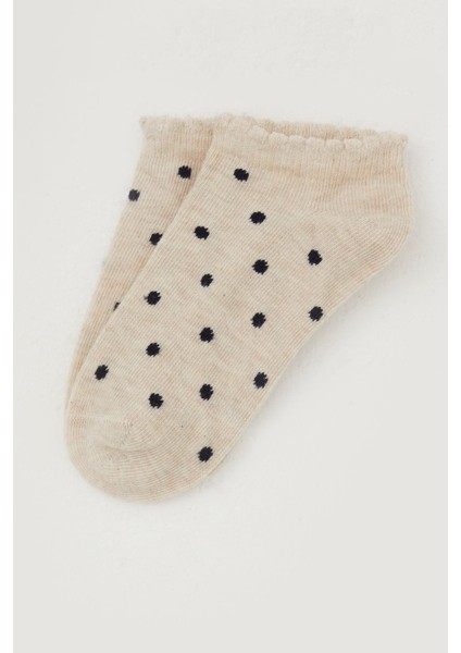 Kız Çocuk Patik Çorap Puantiye Desenli 1-12 Yaş, Bej Melanj