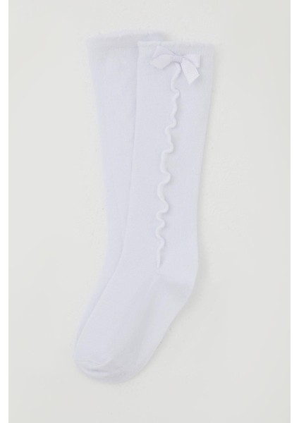 Kız Çocuk Golf Çorap Bilek Kısmı Fiyon Aksesuarlı 1-8 Yaş, Beyaz