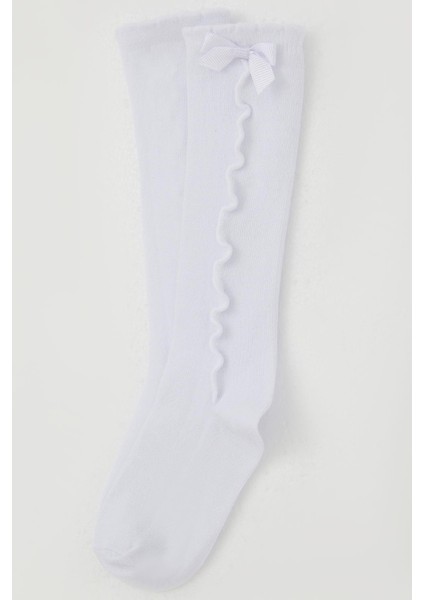 Kız Çocuk Golf Çorap Bilek Kısmı Fiyon Aksesuarlı 1-8 Yaş, Beyaz modelleri