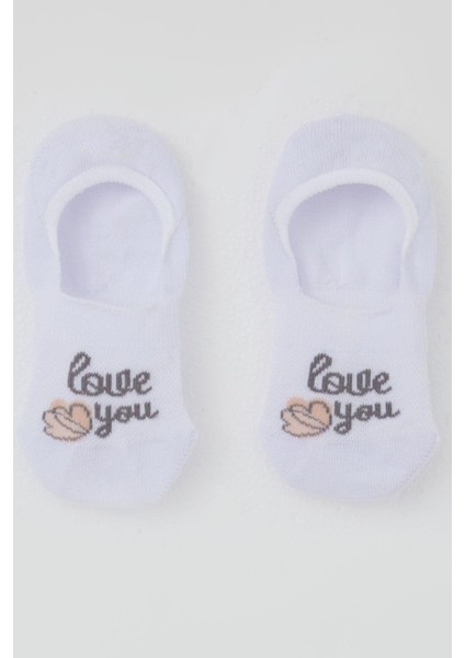 Kız Çocuk Babet Çorap Sevgi Temalı Kalp Baskılı 5-14 Yaş, Beyaz
