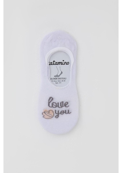 Kız Çocuk Babet Çorap Sevgi Temalı Kalp Baskılı 5-14 Yaş, Beyaz fiyatları