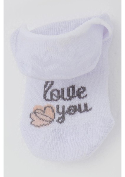 Kız Çocuk Babet Çorap Sevgi Temalı Kalp Baskılı 5-14 Yaş, Beyaz modelleri