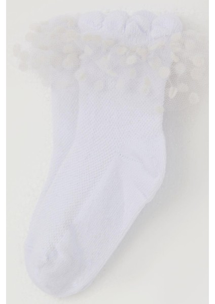 Kız Çocuk Soket Çorap Bilek Kısmı Tül Detaylı 1-4 Yaş, Beyaz modelleri
