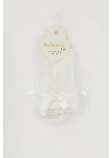 Kız Çocuk File Soket Çorap Bilek Kısmı Fiyonk Aksesuarlı 7-8 Yaş, Ekru fiyatları