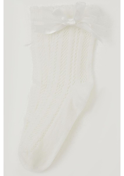 Kız Çocuk File Soket Çorap Bilek Kısmı Fiyonk Aksesuarlı 7-8 Yaş, Ekru modelleri