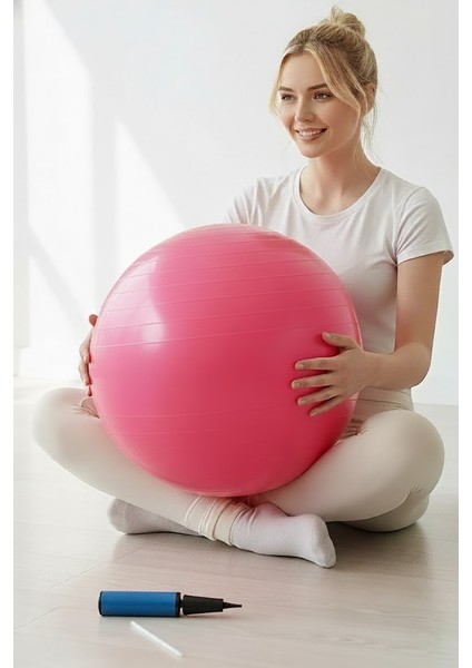 Pembe Pilates Topu 65 cm Deluxe Yoga Plates Egzersiz Topu Ball Şişirme Pompası Seti fiyatları