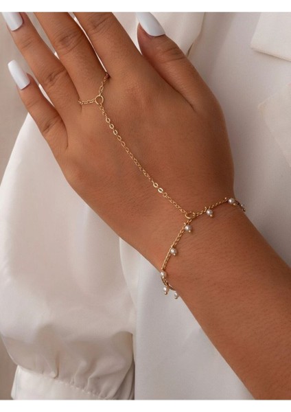 Altın Renk Zincirli Inci Kadın Zarif Şahmeranı