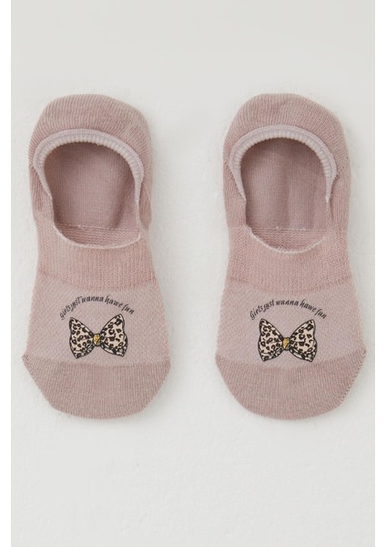 Kız Çocuk Babet Çorap Fiyonk Baskılı 5-14 Yaş, Gülkurusu