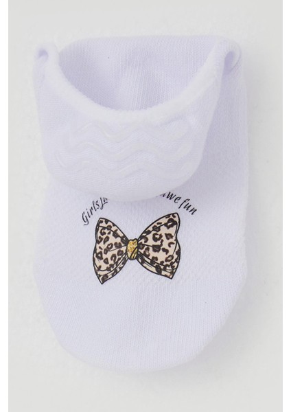 Kız Çocuk Babet Çorap Fiyonk Baskılı 5-14 Yaş, Beyaz modelleri