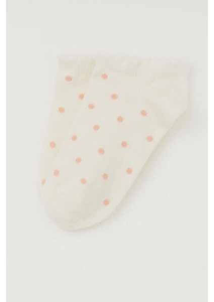 Kız Çocuk Patik Çorap Puantiye Desenli 1-12 Yaş, Krem