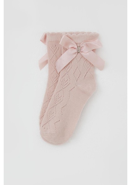 Kız Çocuk Soket Çorap File Detaylı 5-10 Yaş, Gülkurusu