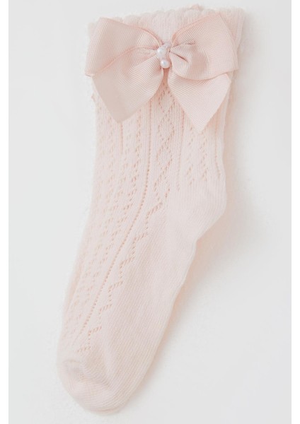 Kız Çocuk File Soket Çorap Fiyonk Aksesuarlı Incili 5-8 Yaş, Pembe modelleri