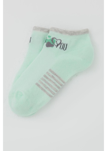 Kız Çocuk Patik Çorap Sevgi Temalı Yazı Baskılı 3-8 Yaş, Su Yeşili