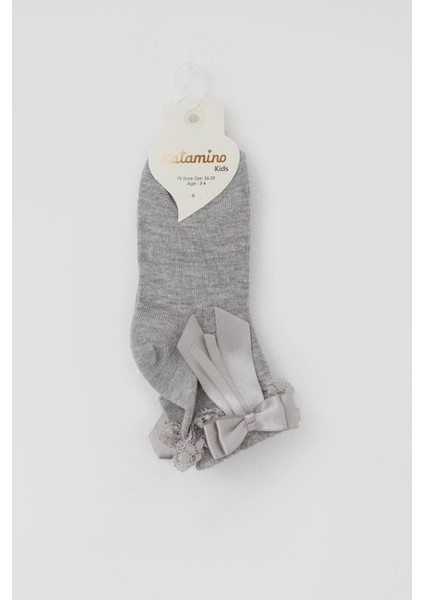 Kız Çocuk Soket Çorap Dantelli Fiyonk Detaylı 3-12 Yaş, Gri Melanj fiyatları
