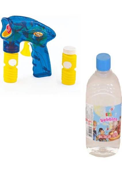 Işıklı Gırgırlı Köpük Tabancası ( Mavi ) -Köpük Baloncuk Likiti 500 ml