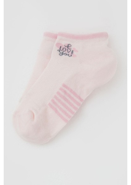 Kız Çocuk Patik Çorap Sevgi Temalı Yazı Baskılı 3-8 Yaş, Pembe
