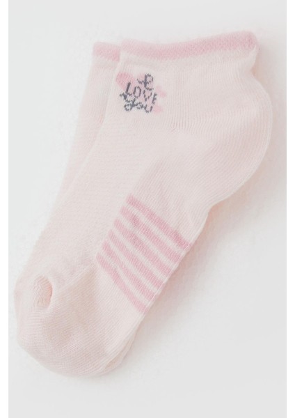 Kız Çocuk Patik Çorap Sevgi Temalı Yazı Baskılı 3-8 Yaş, Pembe modelleri
