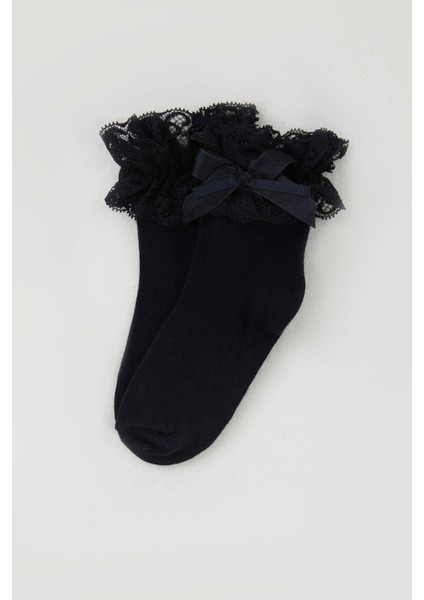 Kız Çocuk Soket Çorap Bilek Kısmı Dantel Detaylı 3-8 Yaş, Lacivert