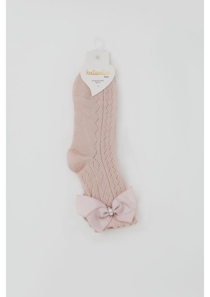 Kız Çocuk File Soket Çorap Fiyonk Aksesuarlı Incili 5-8 Yaş, Gülkurusu fiyatları