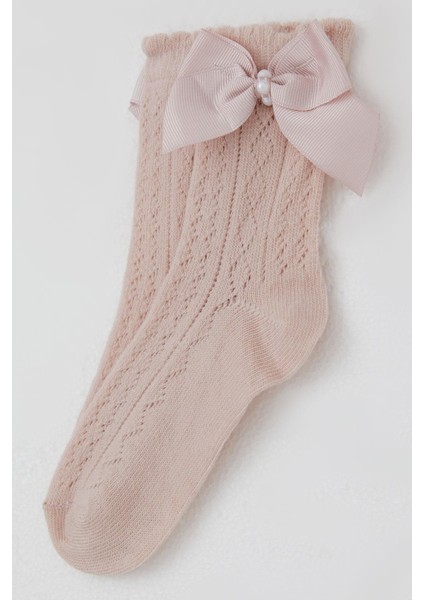 Kız Çocuk File Soket Çorap Fiyonk Aksesuarlı Incili 5-8 Yaş, Gülkurusu modelleri