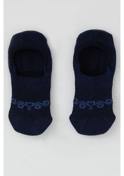 Kız Çocuk Babet Çorap Kalp Baskılı 7-14 Yaş, Lacivert