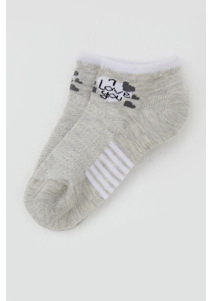 Kız Çocuk Patik Çorap Sevgi Temalı Yazı Baskılı 3-8 Yaş, Bej Melanj