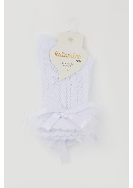 Kız Çocuk File Soket Çorap Bilek Kısmı Fiyonk Aksesuarlı 7-8 Yaş, Beyaz fiyatları