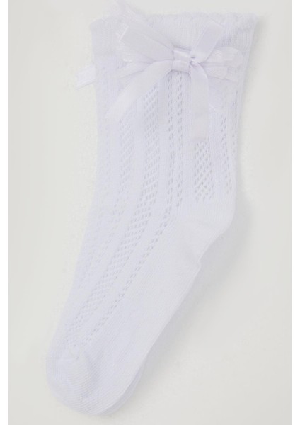 Kız Çocuk File Soket Çorap Bilek Kısmı Fiyonk Aksesuarlı 7-8 Yaş, Beyaz modelleri