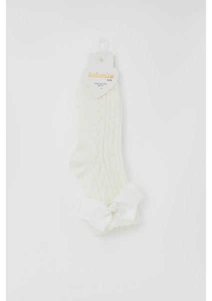 Kız Çocuk File Soket Çorap Fiyonk Aksesuarlı Incili 5-8 Yaş, Ekru fiyatları