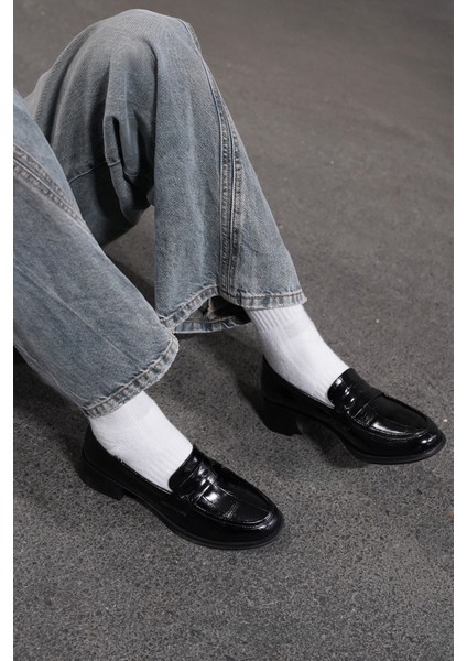 Kadın Loafer Croco Günlük Kalın Topuklu Ayakkabı Nufit Siyah fiyatları