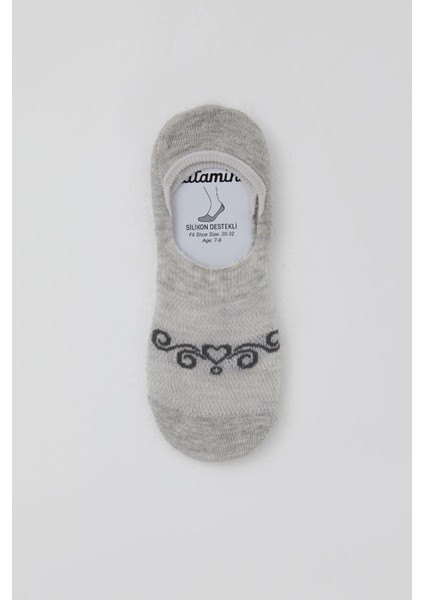Kız Çocuk Babet Çorap Kalp Baskılı 7-14 Yaş, Açık Gri Melanj fiyatları