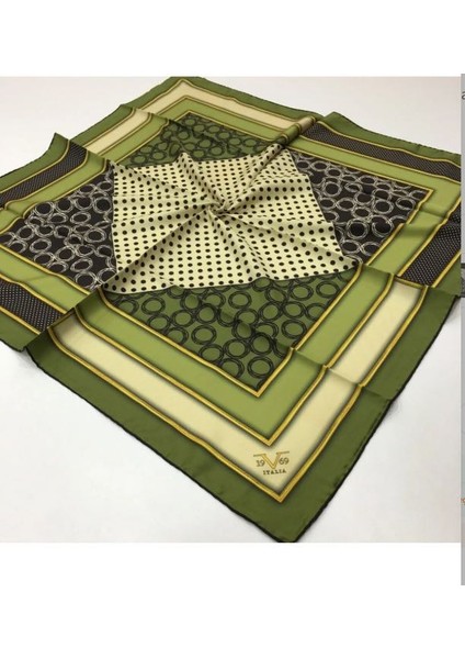 19V69 ITALIA Siyah Yeşil Twill Eşarp Gold Seri 90X90 cm Eşarp