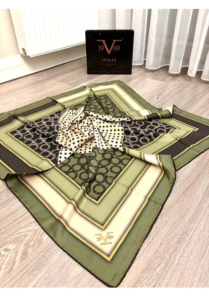 19V69 ITALIA Siyah Yeşil Twill Eşarp Gold Seri 90X90 cm Eşarp fiyatları