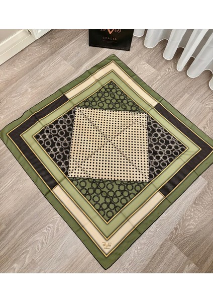19V69 ITALIA Siyah Yeşil Twill Eşarp Gold Seri 90X90 cm Eşarp modelleri